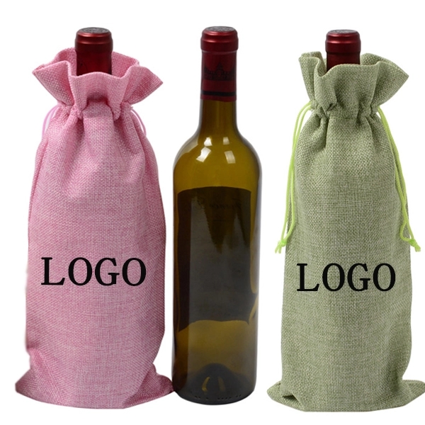 Jute Wine Bottle Bags Drawstring Pouch 3