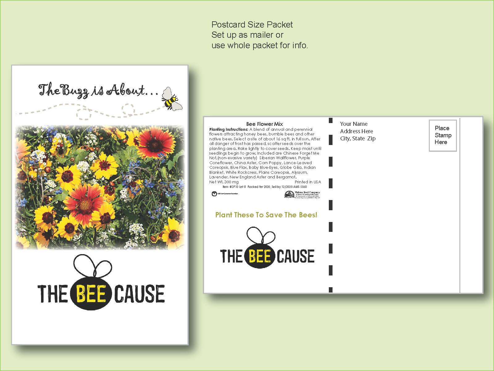 Bee Mixture Seed Packet - Postcard Mailer Size 4" x 6.5" 2