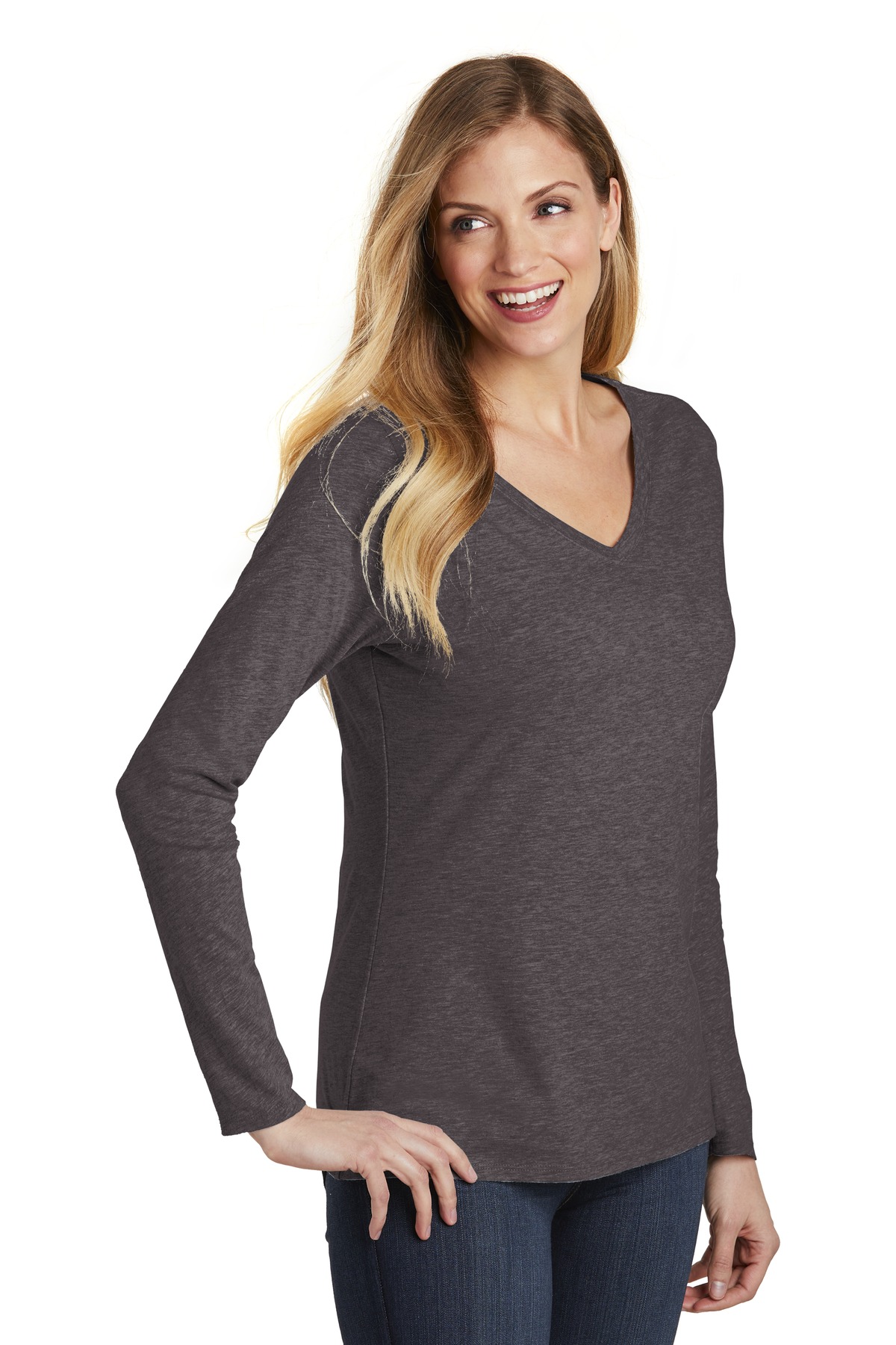 District Women's Very Important Tee Long Sleeve V-Neck. DT6201 24