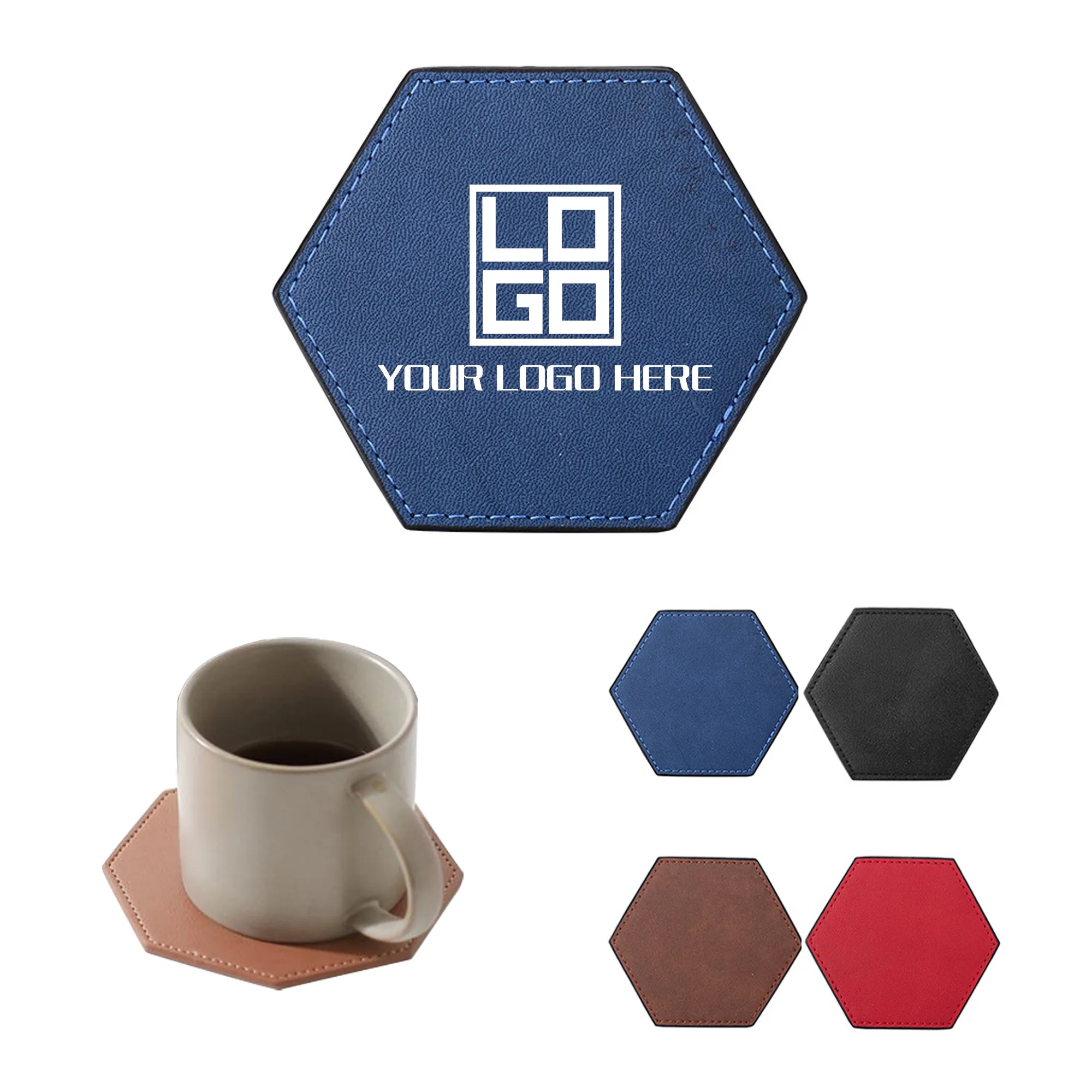PU Leather Insulated Pentagon Coaster MOQ50pcs