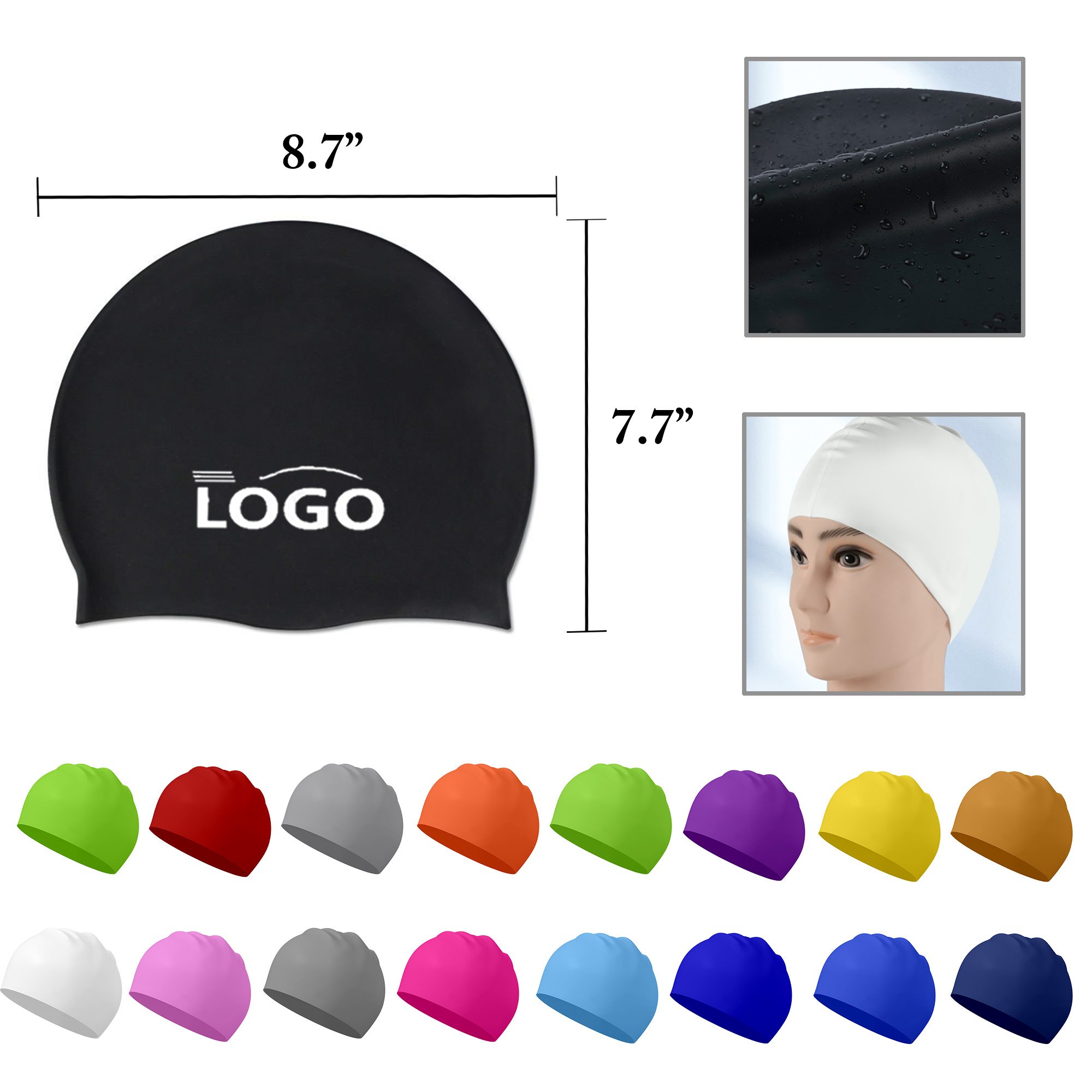 MOQ50 Unisex Silicone Swim Cap Waterproof 50g 6