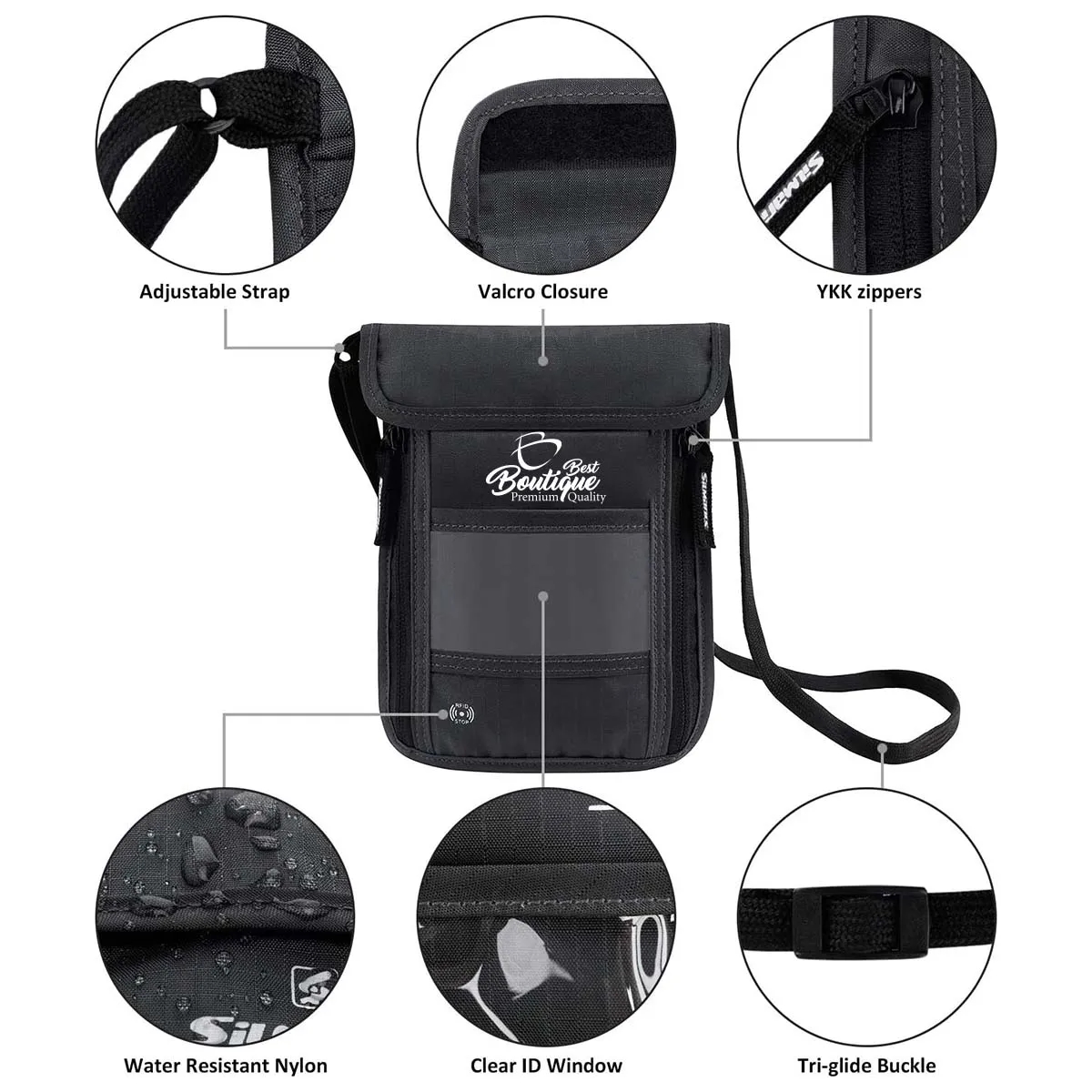Multifunction RFID Travel Wallet Badge Passport Neck Pouch 5