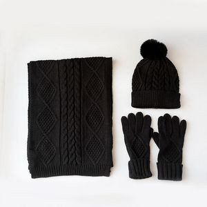 3 Pieces Winter Beanie Hat Scarf Warm Gloves Set 1