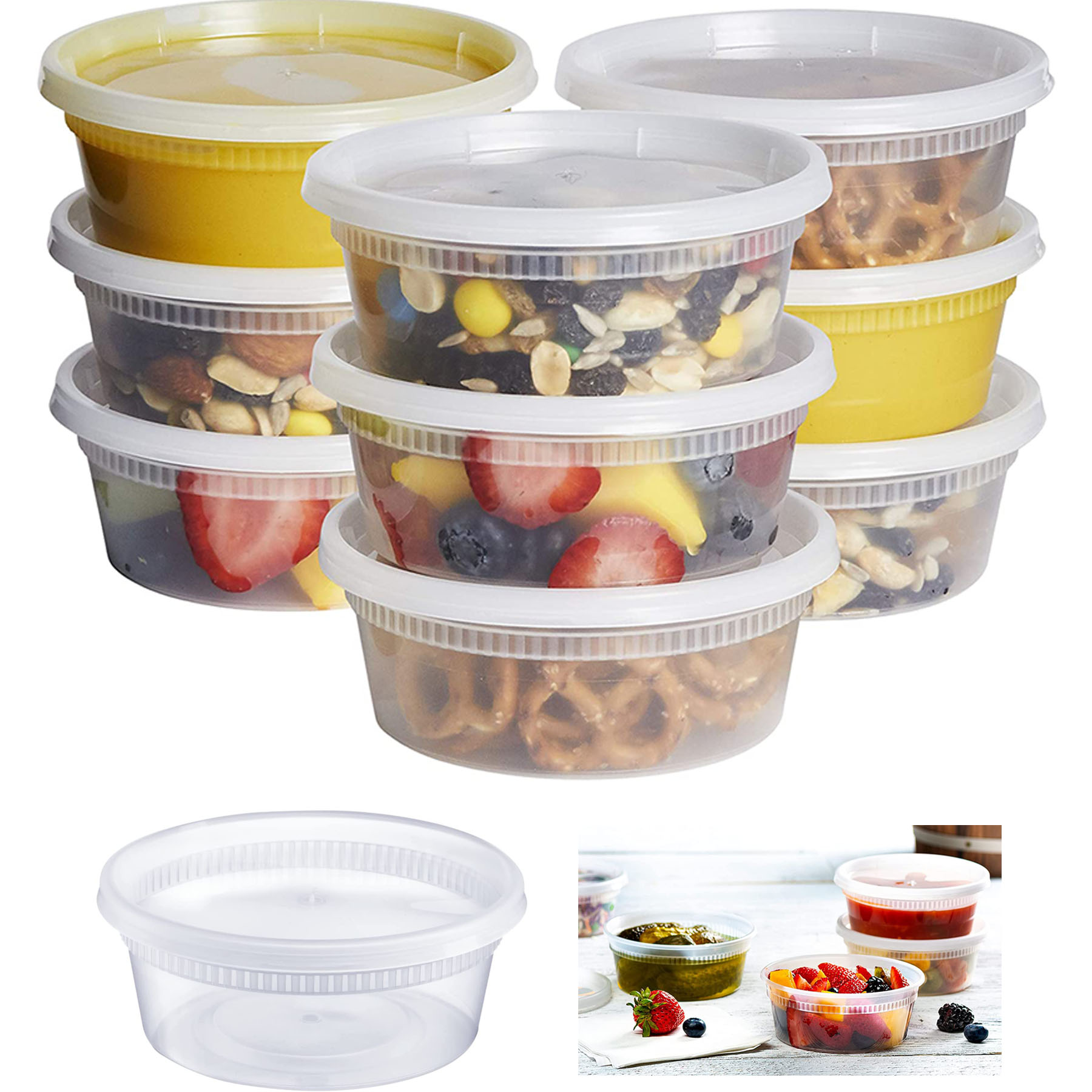 8 oz Plastic Deli Food Storage Containers with Airtight Lids