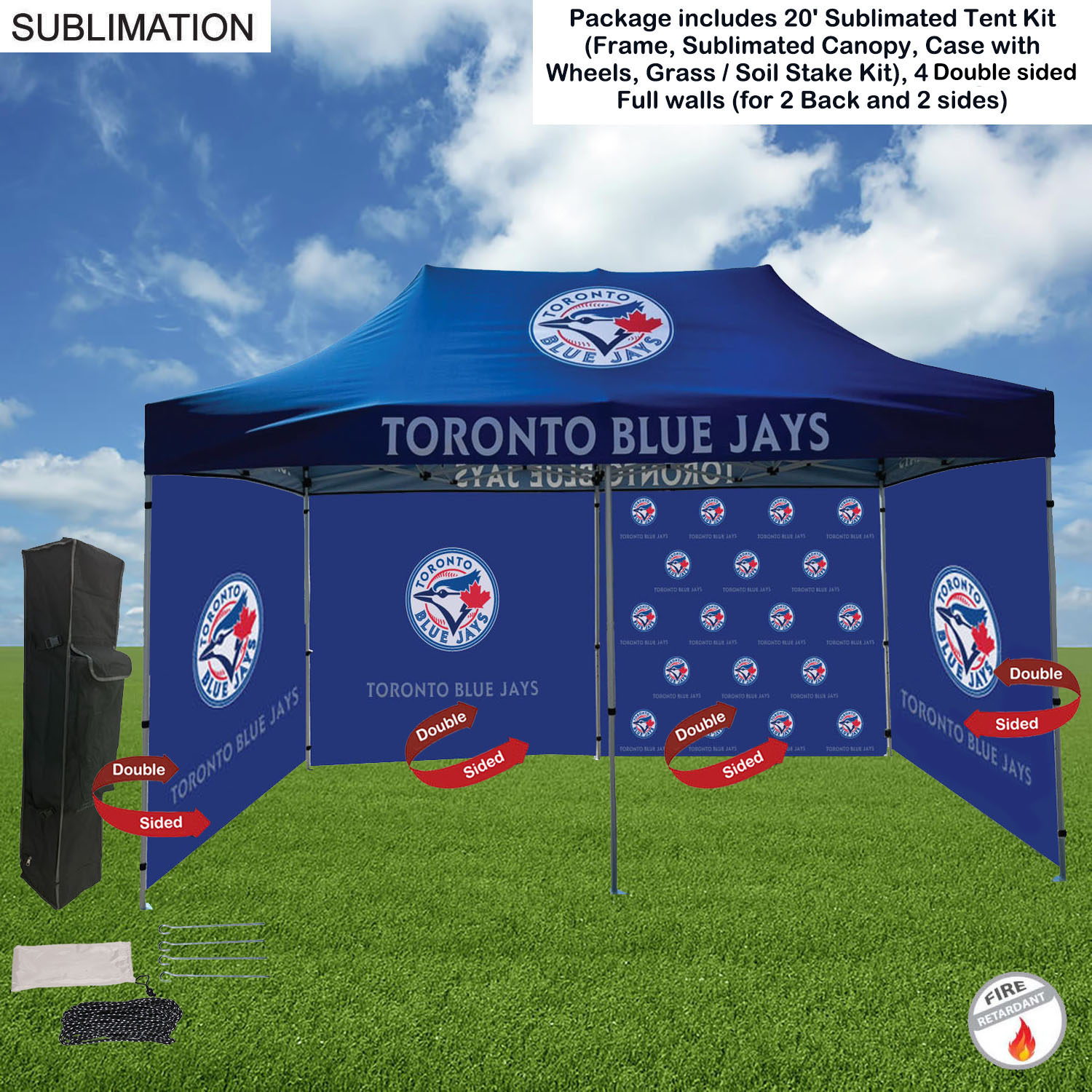 Full Privacy Tent Package 1, 20' Sublimated Tent, 4 Double sided Full walls for back and 2 sides 9