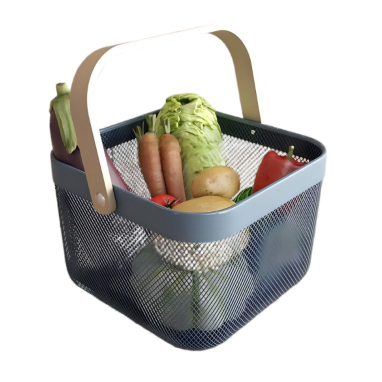 Multi Functional Wooden Handle Mesh Metal Storage Basket 5