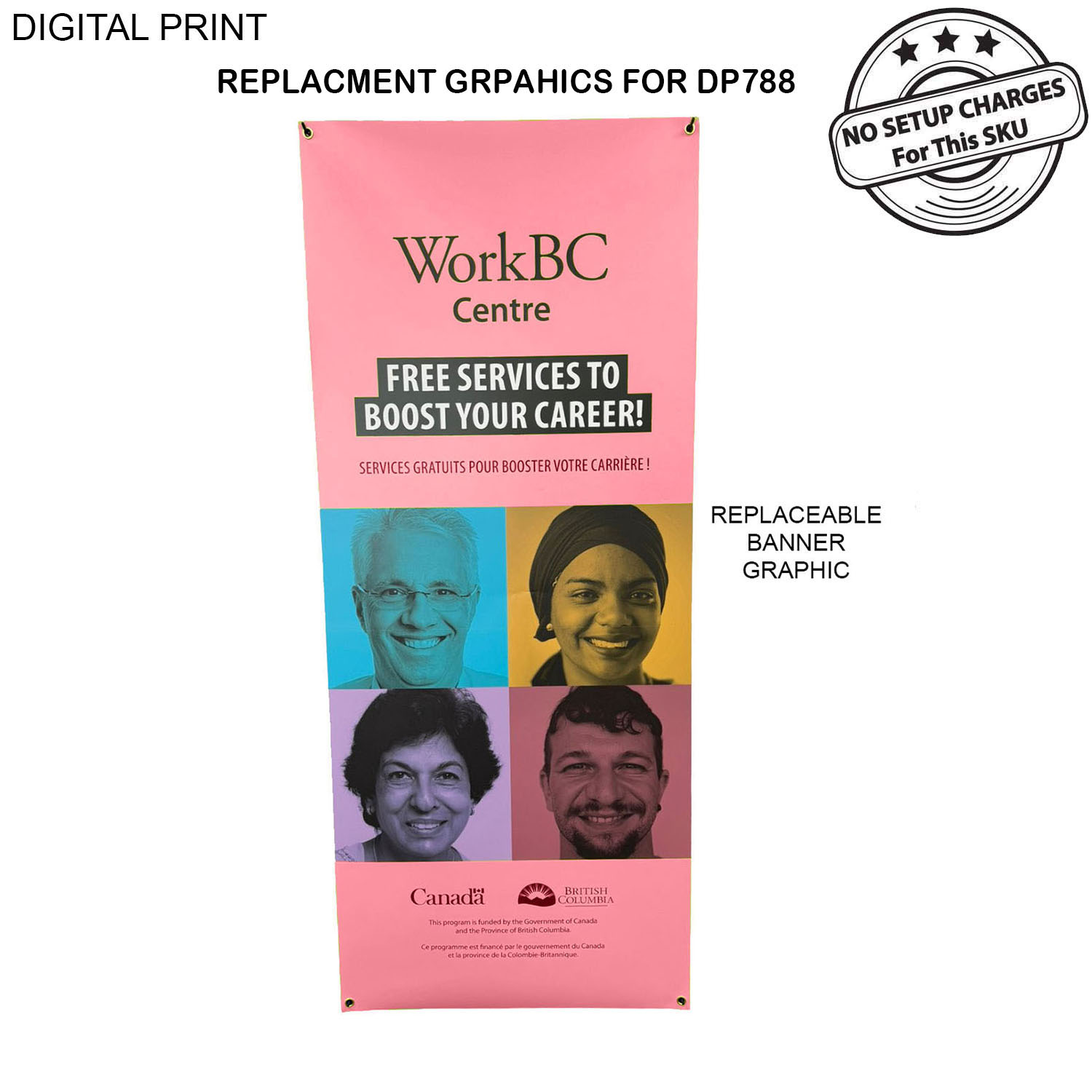 Replacement Graphics Only, 33.5x80, for Tripod Banner DP788, Anti-Reflective, NO SETUP CHARGE
