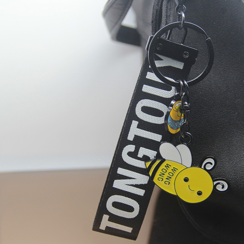 Creative Honeybee Shape Metal Key Chain with Wristband 4