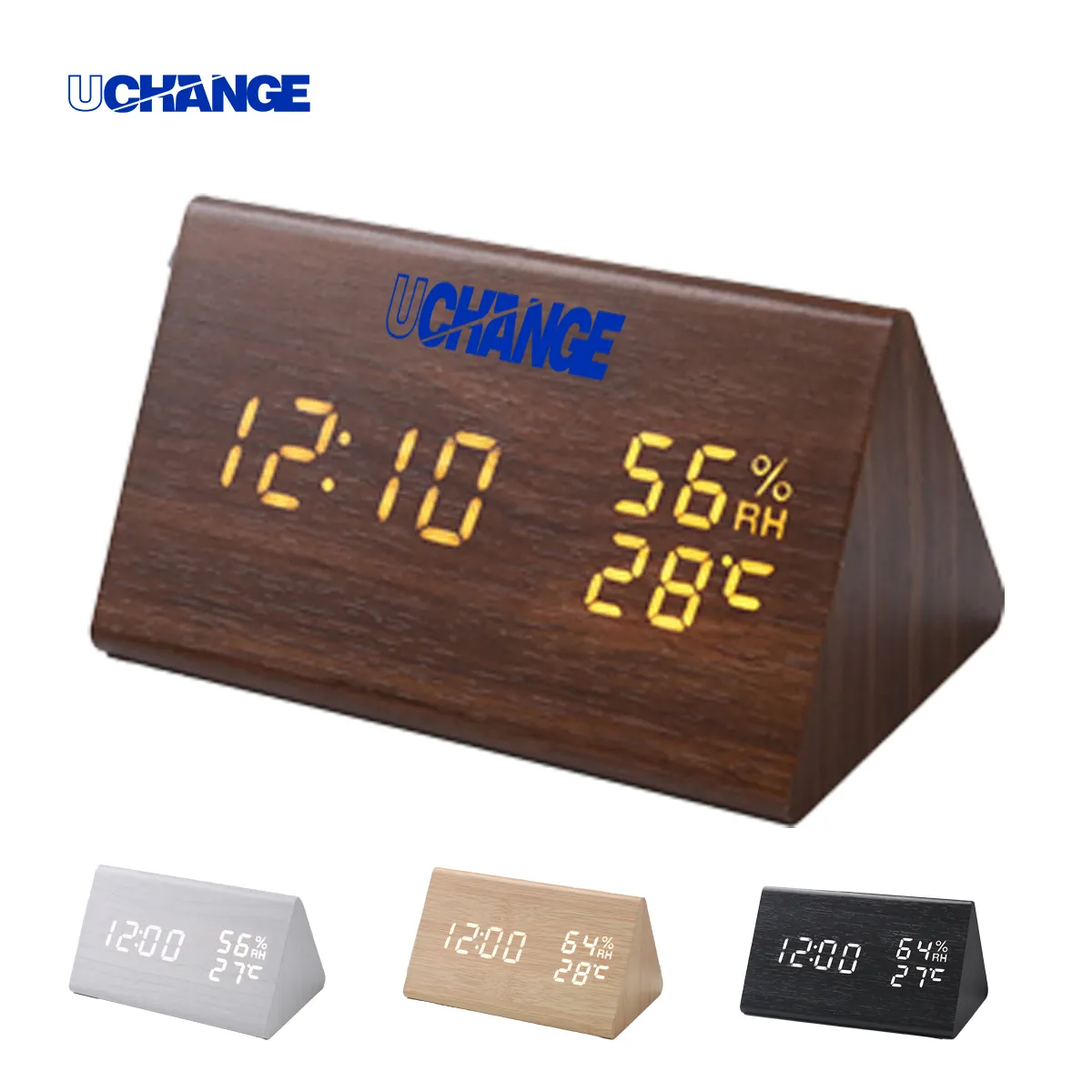 Wood Grain LED Alarm Clock With Temperature & Humidity 3