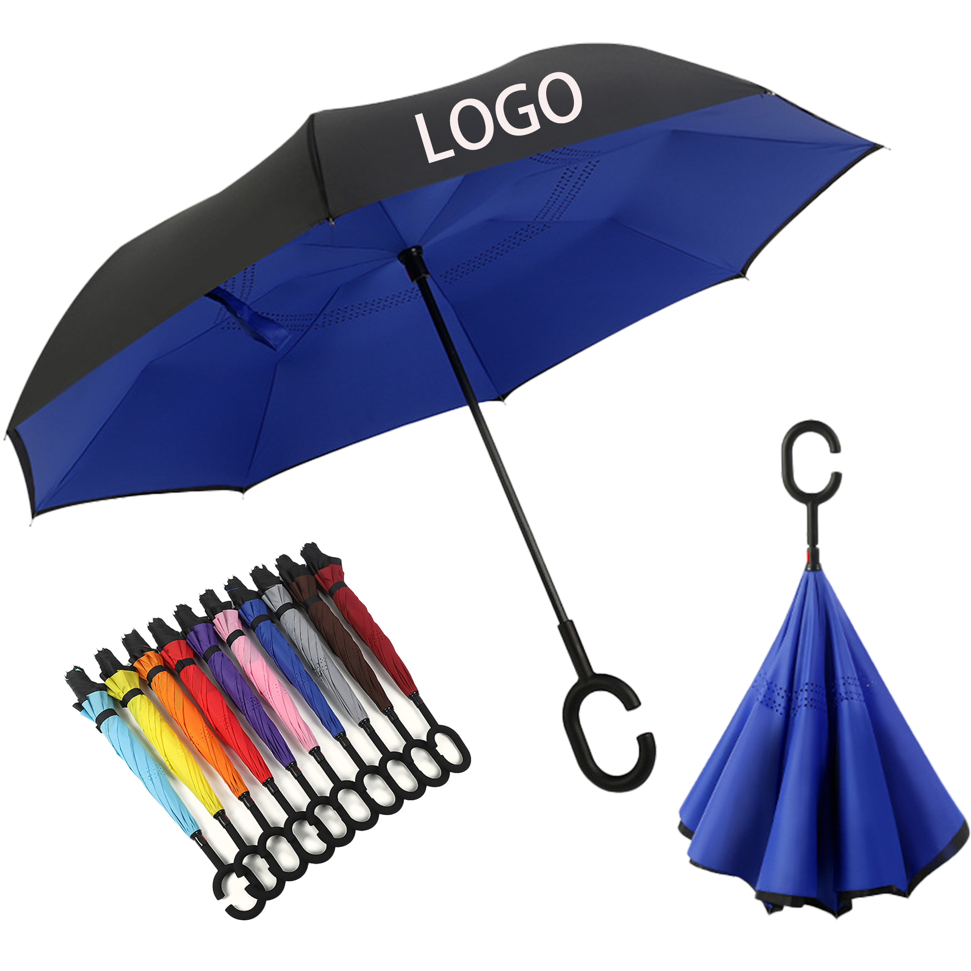 Inverted Reverse Umbrella with C-shaped Handle 2
