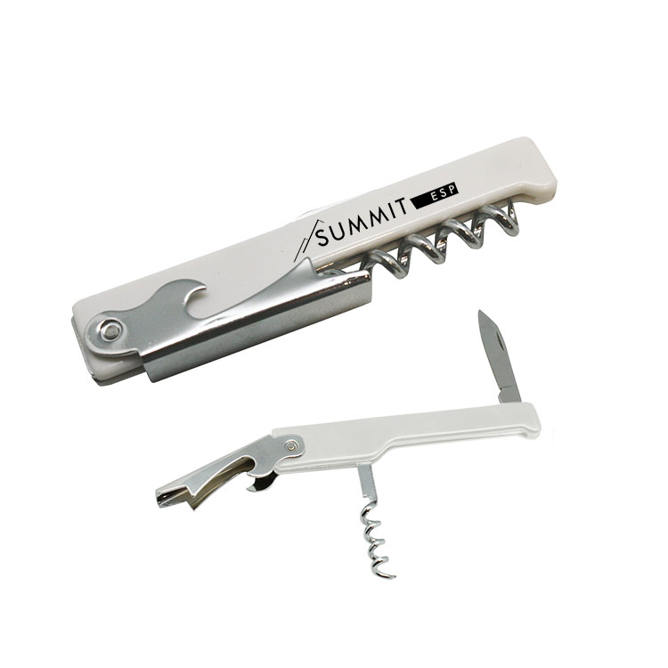 Metal Wine Opener with Corkscrew, Knife, and Plastic Handle 4