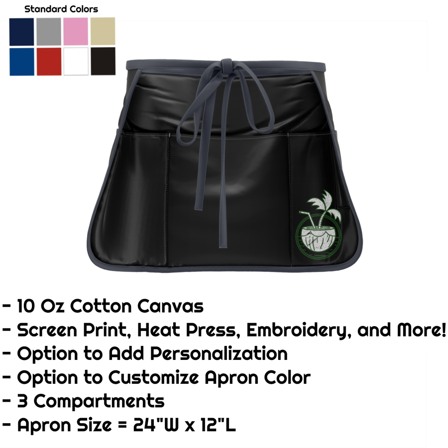 Cotton Canvas Waist Apron w/ 3 Compartments - 24"W x 12"L