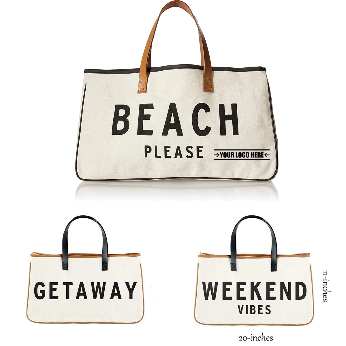 Canvas Beach Tote Bag with Handles, custom tote bag with logo imprint 2