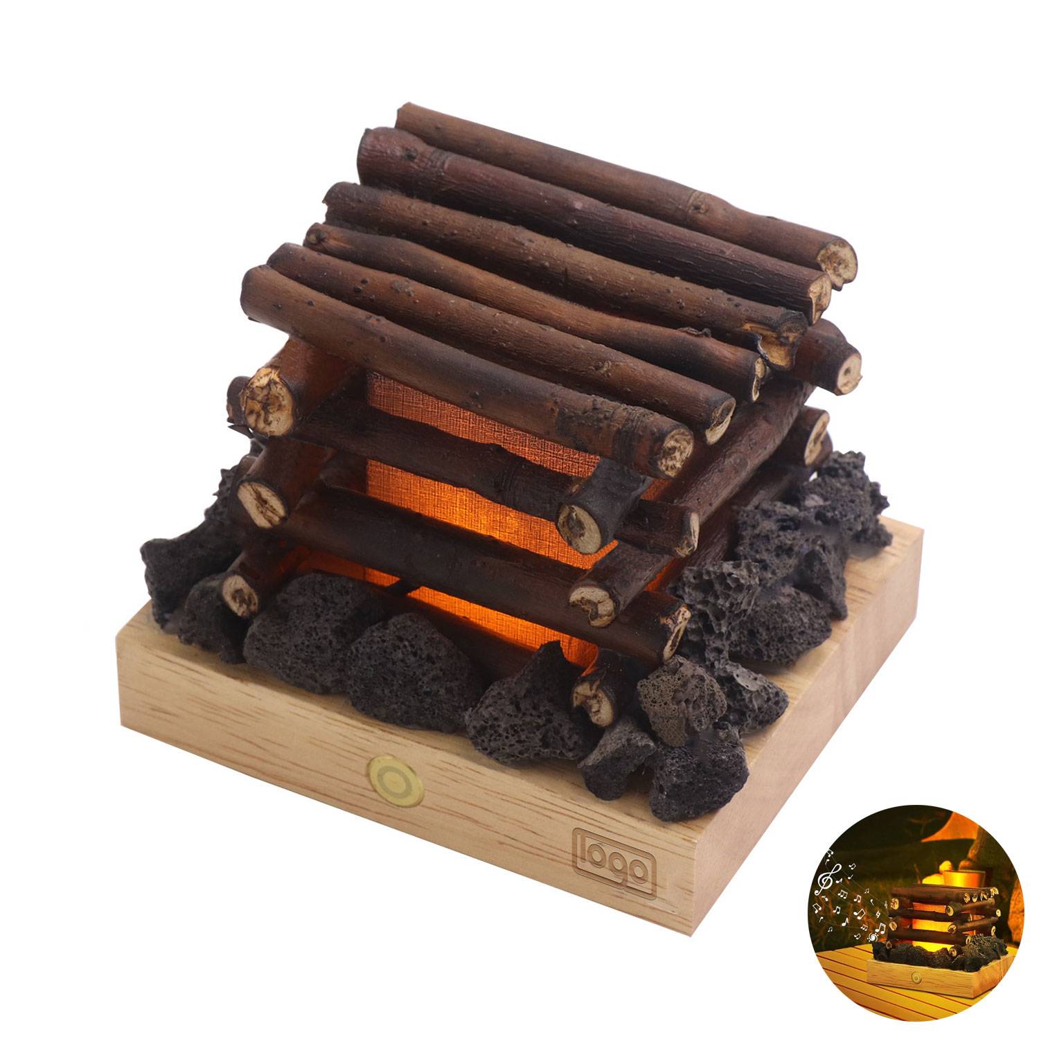 Wooden Flame Bonfire Burning White Noise Night Light 4