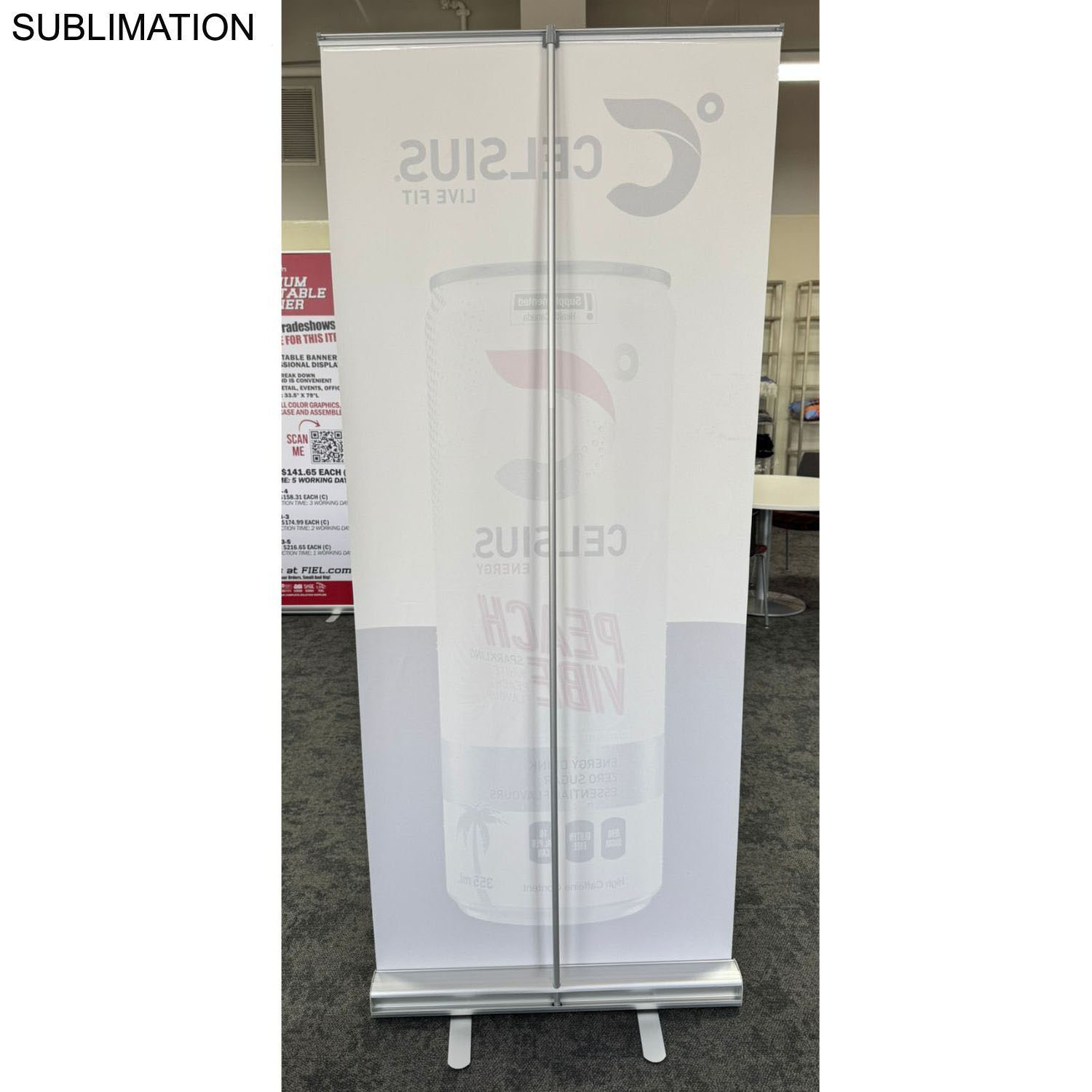 Sublimated Heavy Fabric Premium Retractable Pull Up Banner, Stand and Bag, 33.5x79, Standard base 19