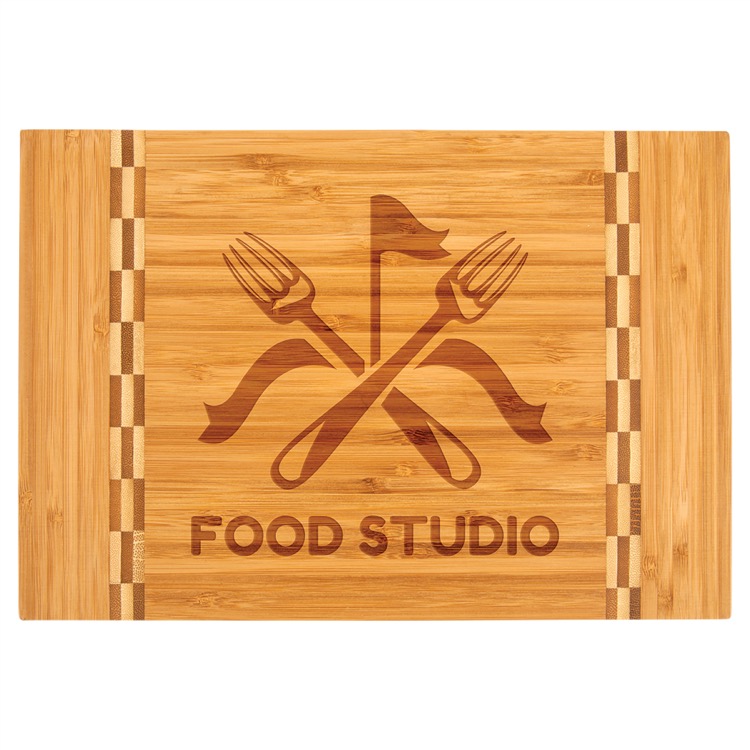 12" x 8 1/4" Bamboo Cutting Board with Butcher Block Inlay 3