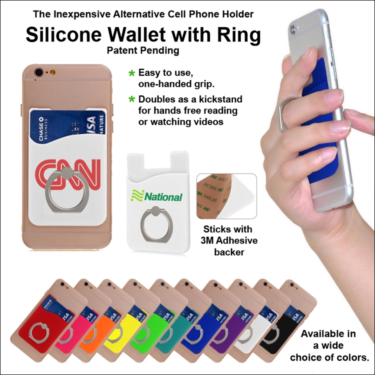 Inexpensive Alternative Cell Phone Holder - Silicone Wallet with Ring - White