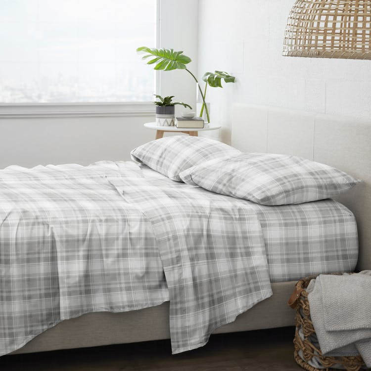 Flannel Bed Sheets - Plaid King 4 Set