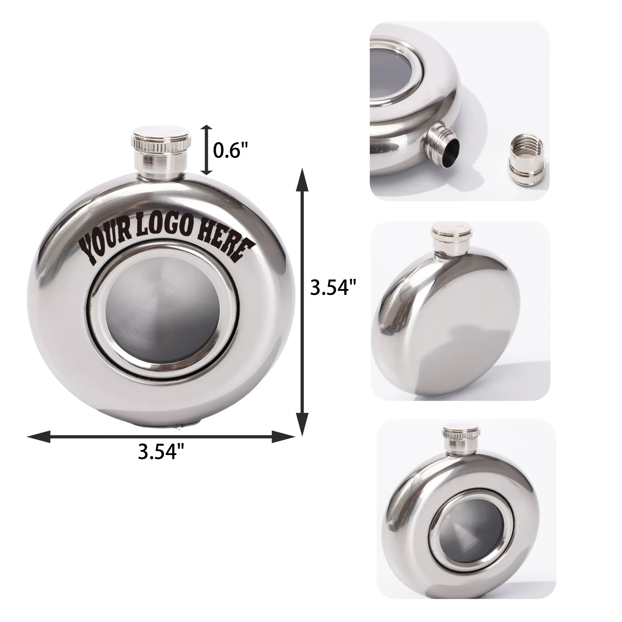 MOQ 30 PCS 5 OZ Round Stainless Steel Hip Flask 1