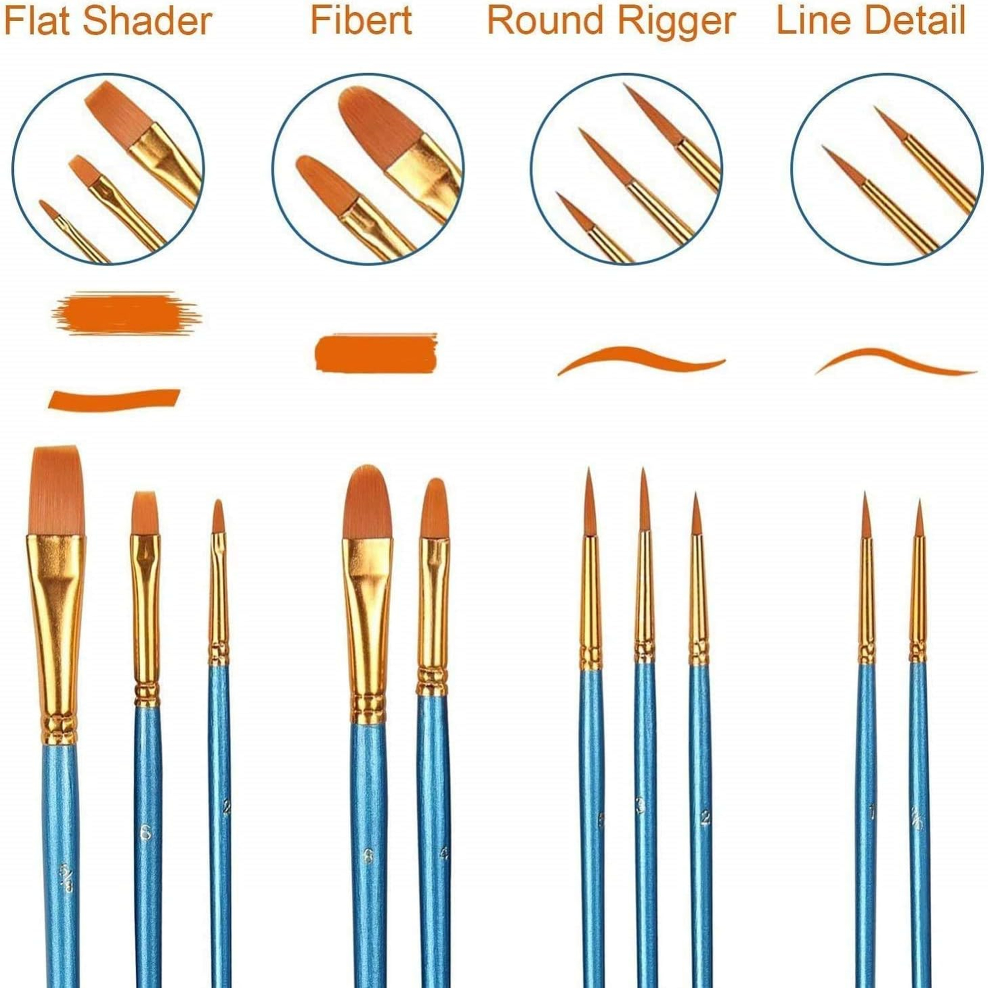 Round Pointed Tip Paint Brushes Set Pack 10 3