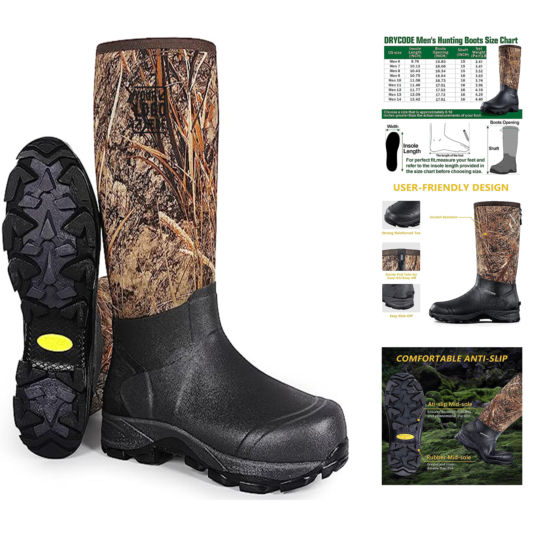 5.5mm Neoprene Insulated Waterproof Anti Slip Rain Boots