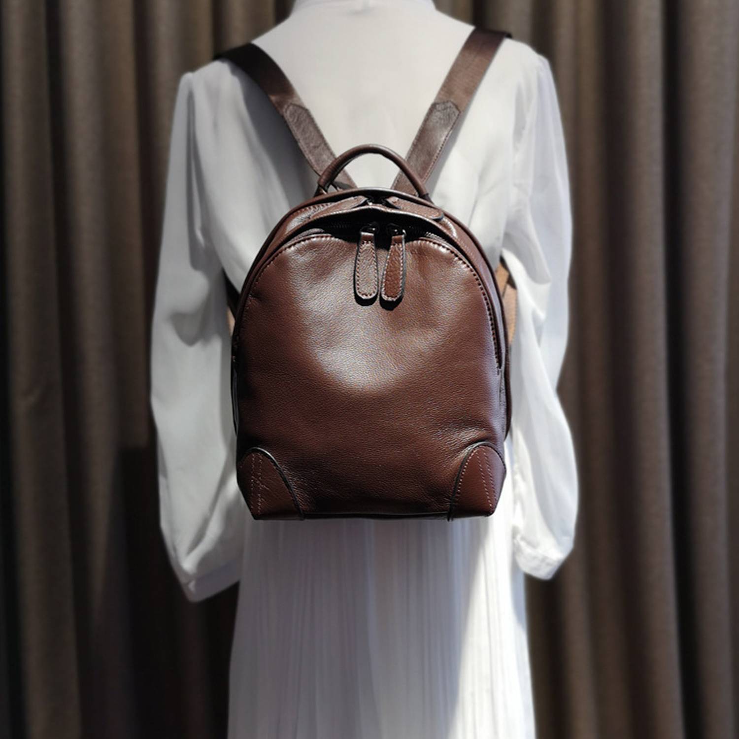 Genuine leather vintage small backpack 5