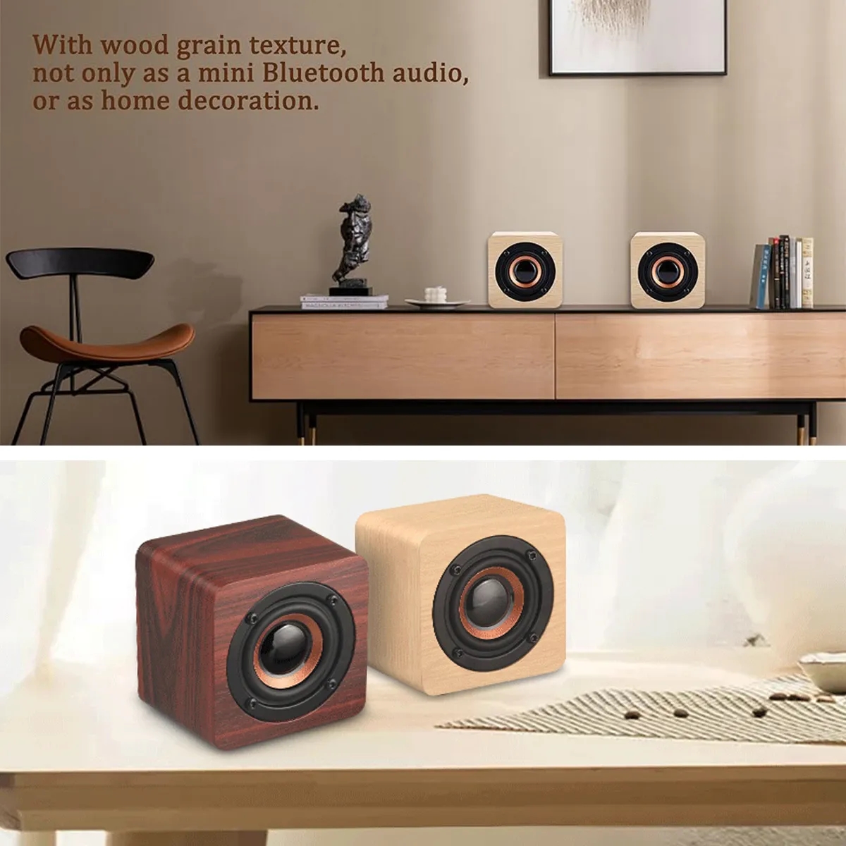 Mini Wooden Retro Portable BT Wireless USB-Powered Speaker 3
