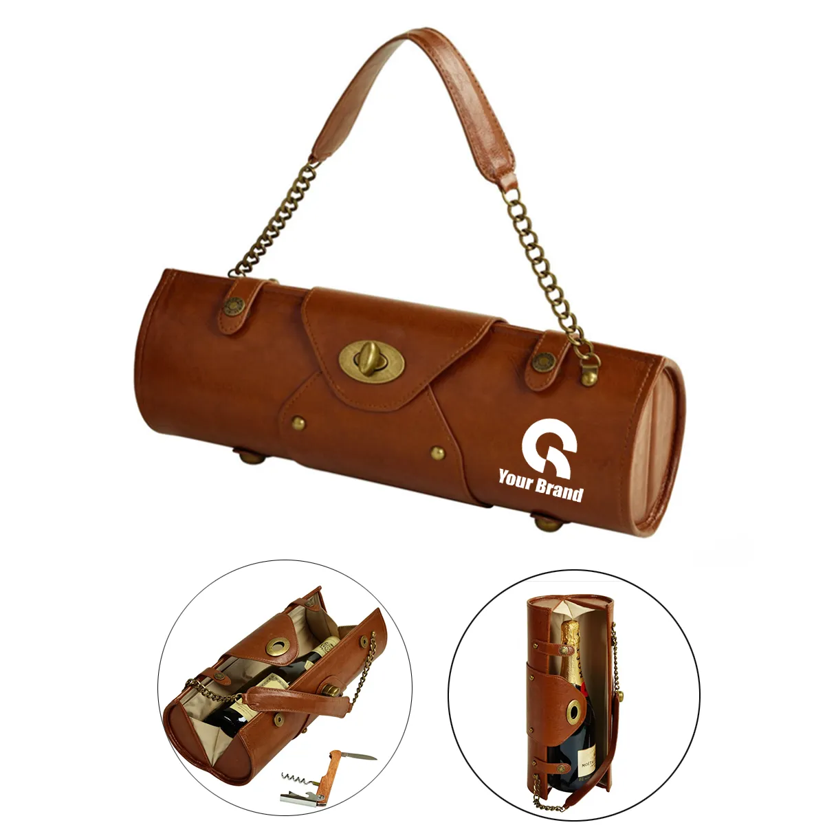 Stylish Classic Portable Women's Leather Wine Carrier 1