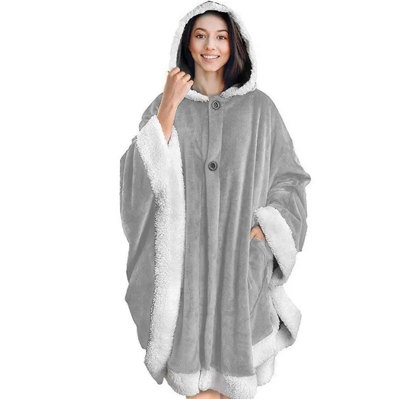 Poncho Hooded Blanket Wrap With Pockets Sherpa Fleece 4