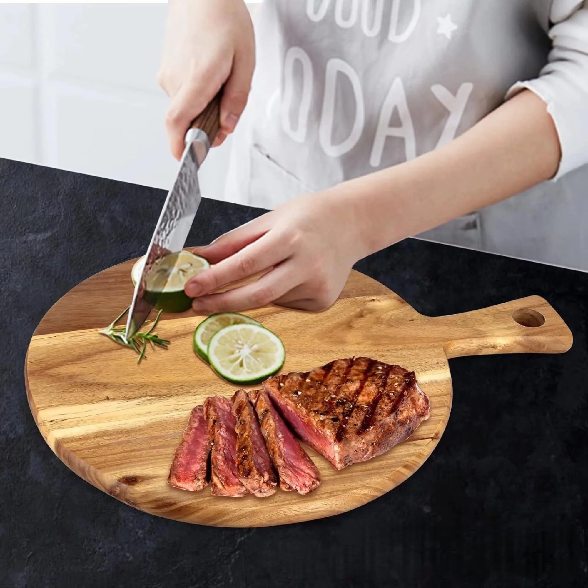 Acacia Wood Cutting Board Cheese Steak Pizza Tray 4