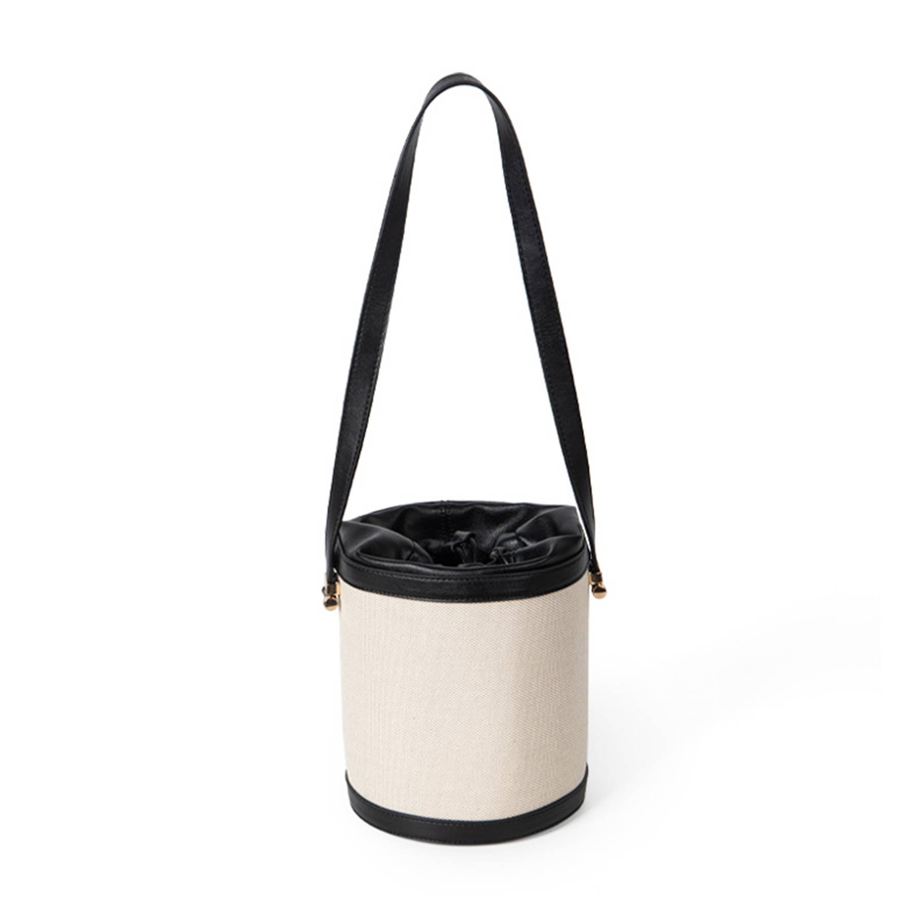 Contrasting canvas-paneled bucket shoulder bag 4