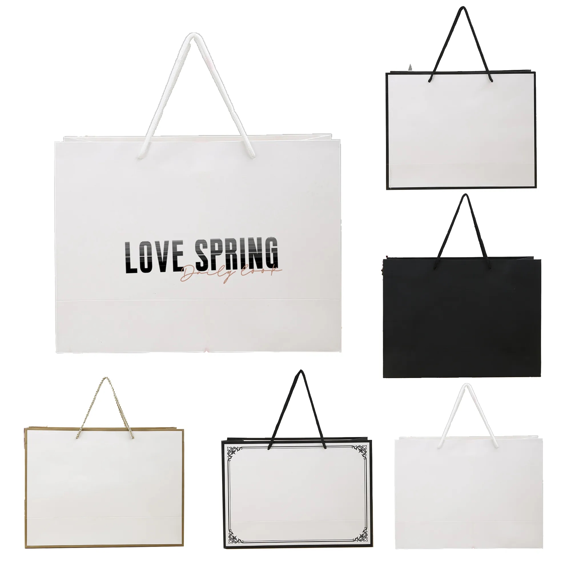 Horizontal White Paper Euro Tote Bag W/ CottonRope Handles