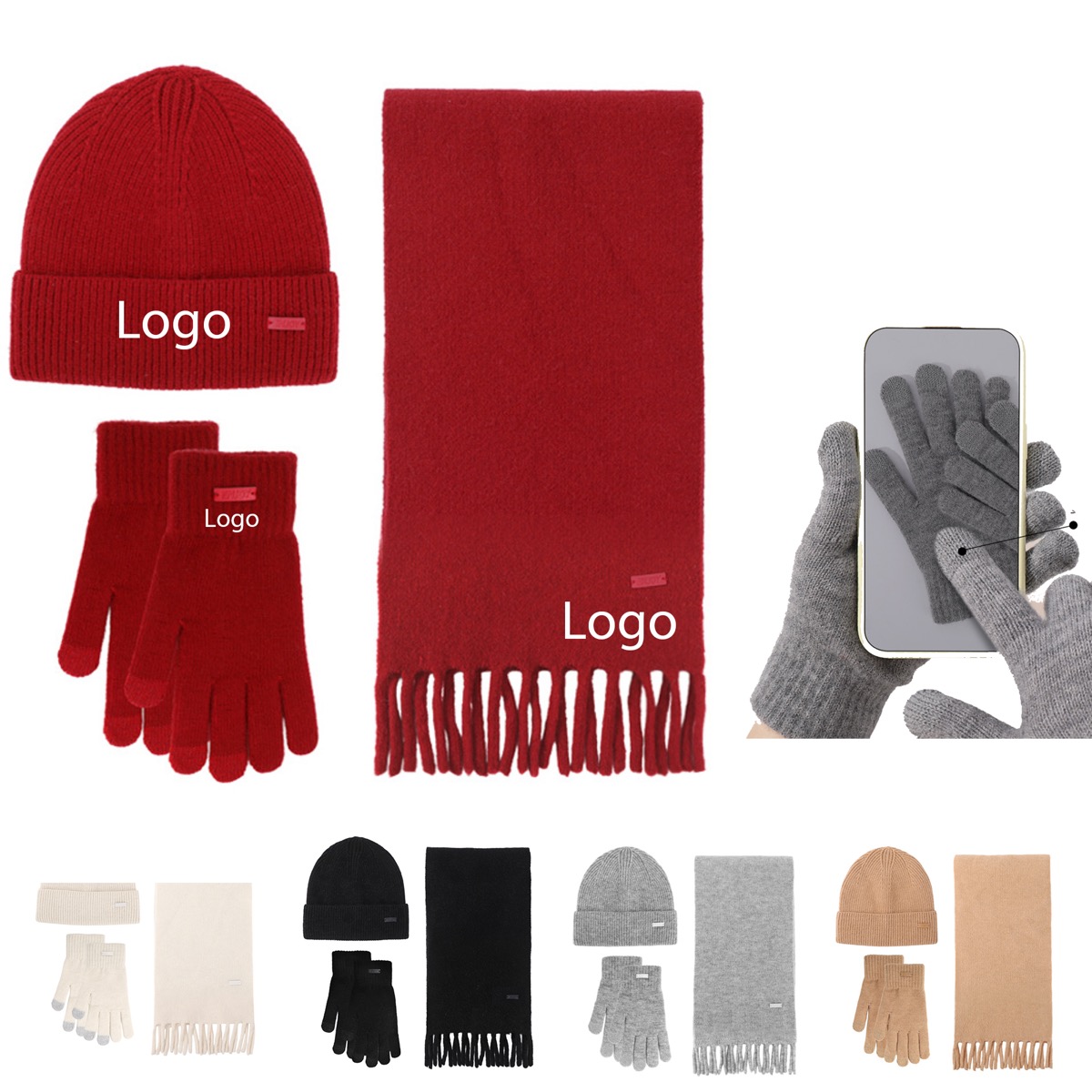 Color Matching Scarf Gloves Hat Three-piece Set Winter Suit 4