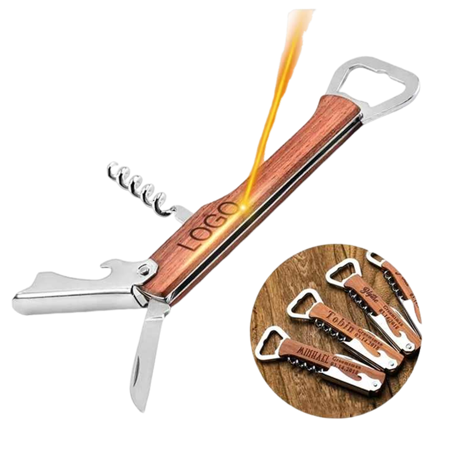 Multi-Function Wooden Corkscrew Bar Tool Opener 3