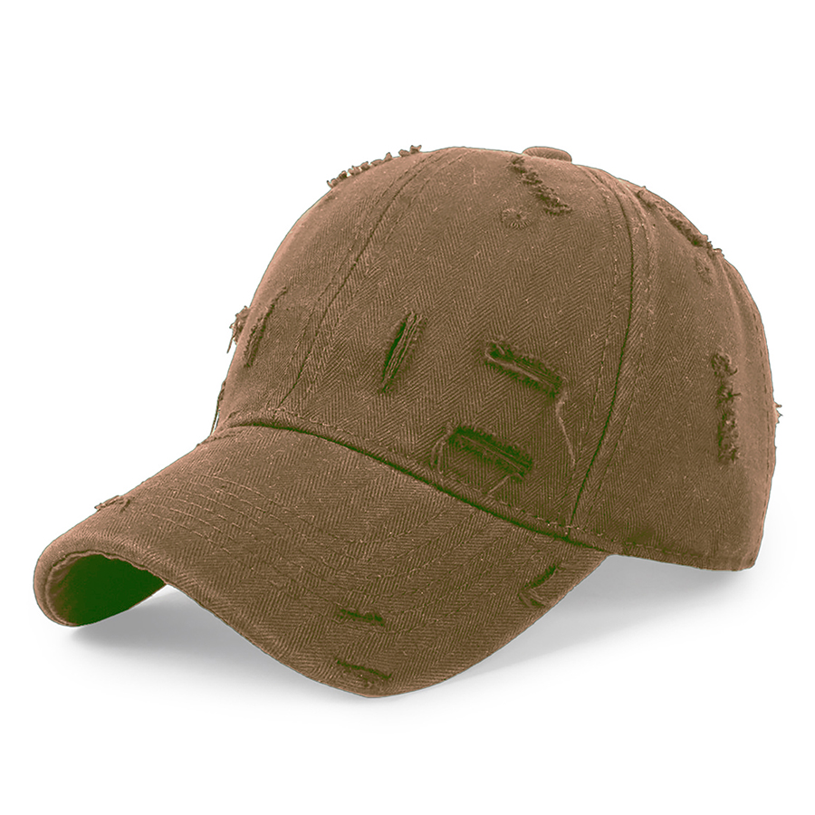 Stock Solid Color Ripped Cotton 6-Panel Baseball Cap 33