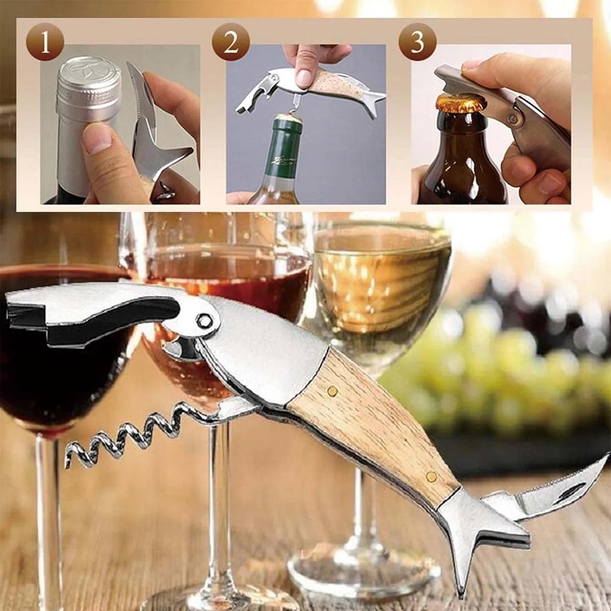 Multifunction Stainless Steel Fish Shaped Wine Beer  Opener 2