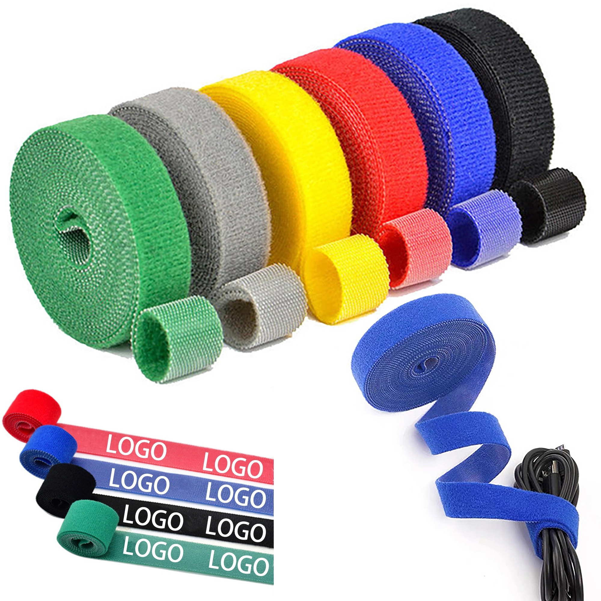 MOQ 100pcs 39" x 0.6" Colorful Hook and Loop Fastener