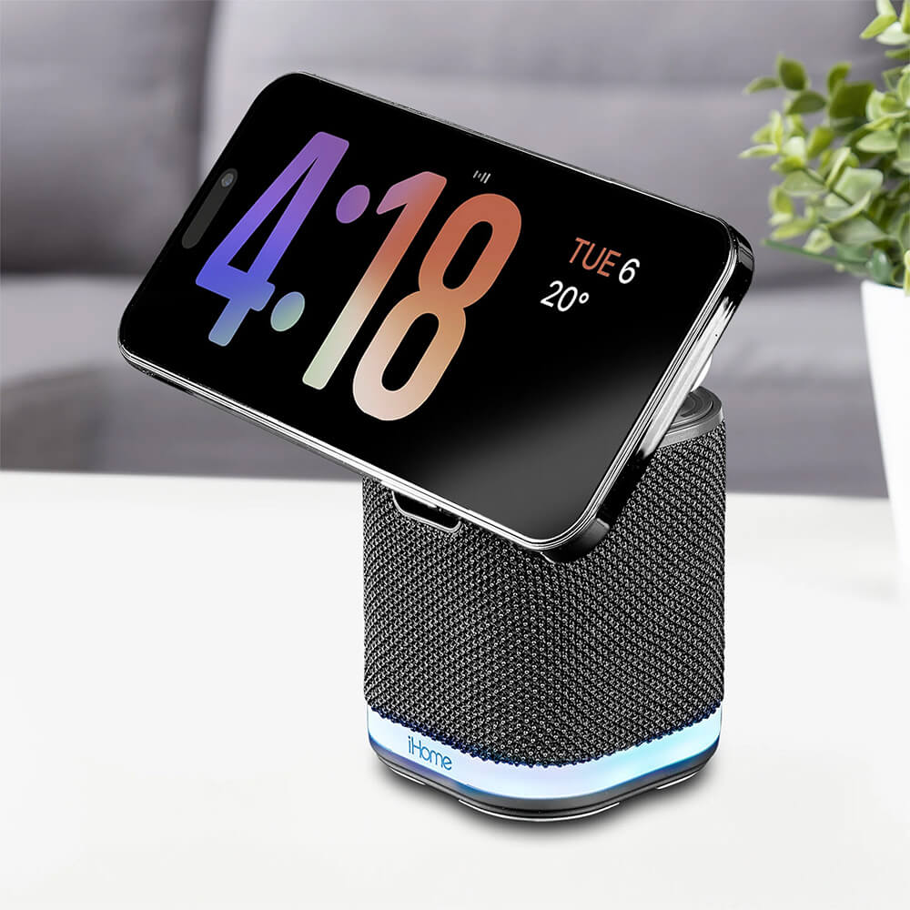 Dual Wireless Charging Stand with Bluetooth Speaker
