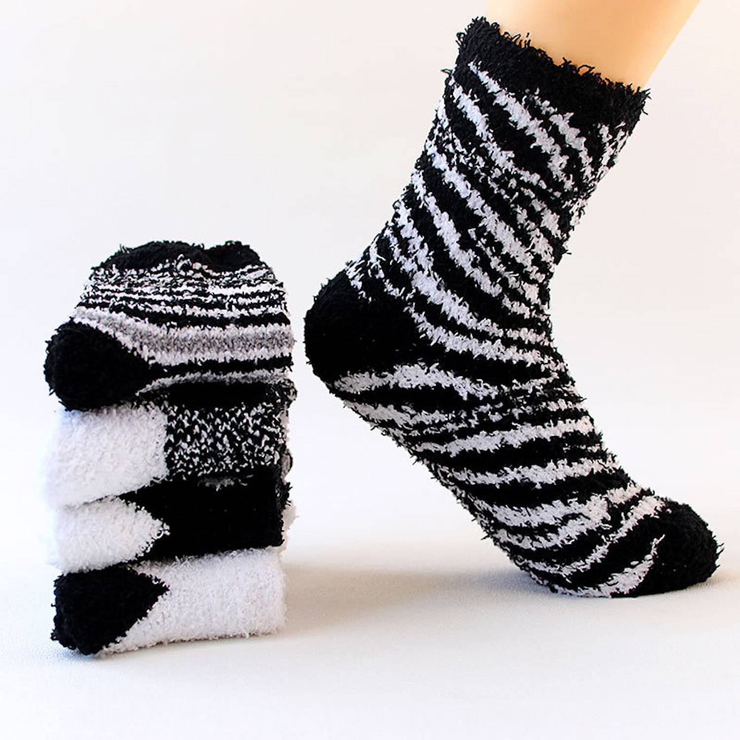 Fuzzy Fashion Socks W/ Woven Patch 2