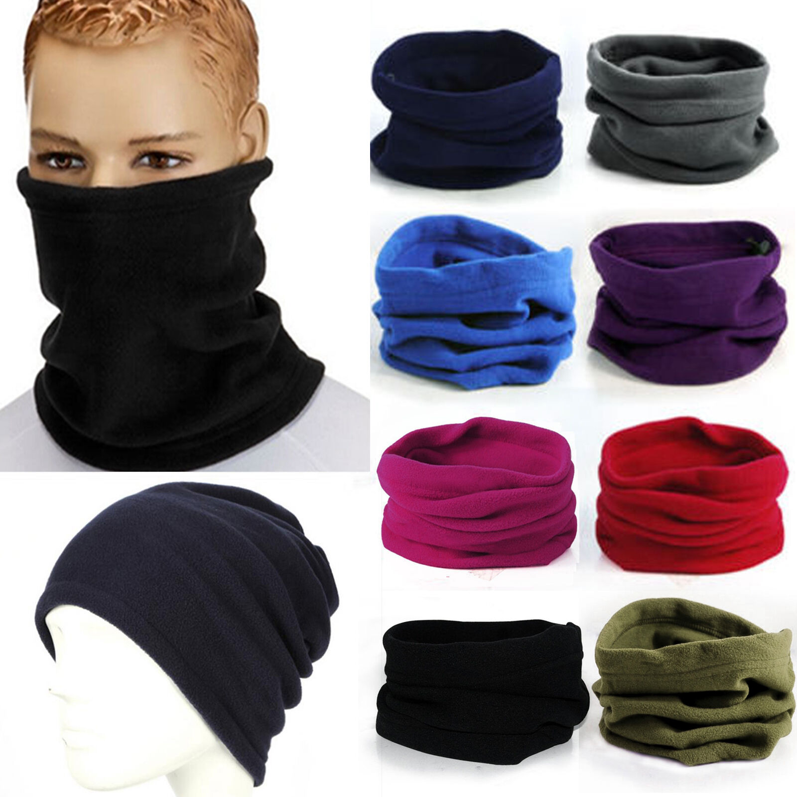 Seamless Men Women Thermal Polar Fleece Beanie Hat Snood Scarf Neck Winter Warm Balaclava 4