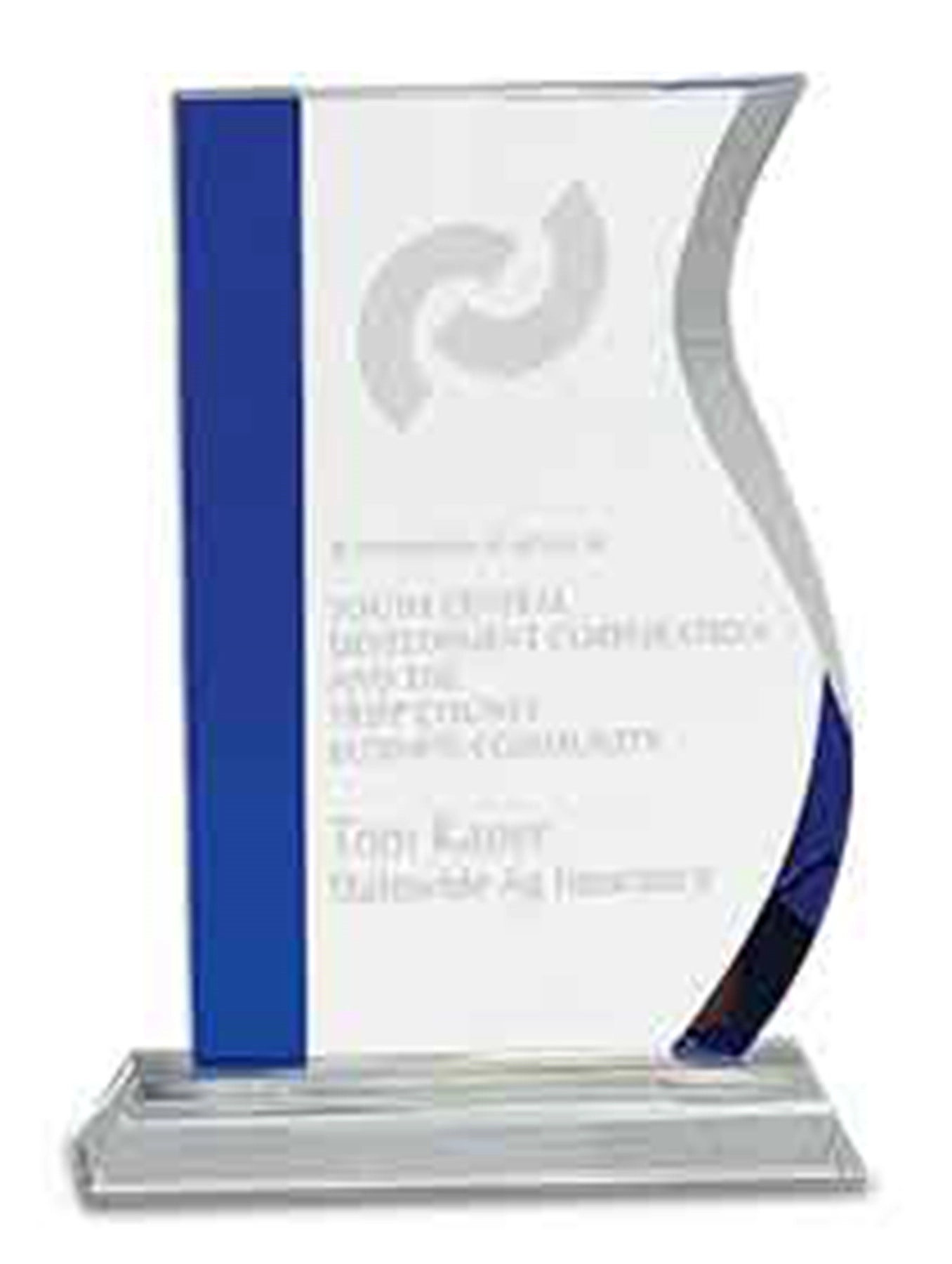 8 1/4" Blue Edge Crystal Wave Award On Clear Base 1