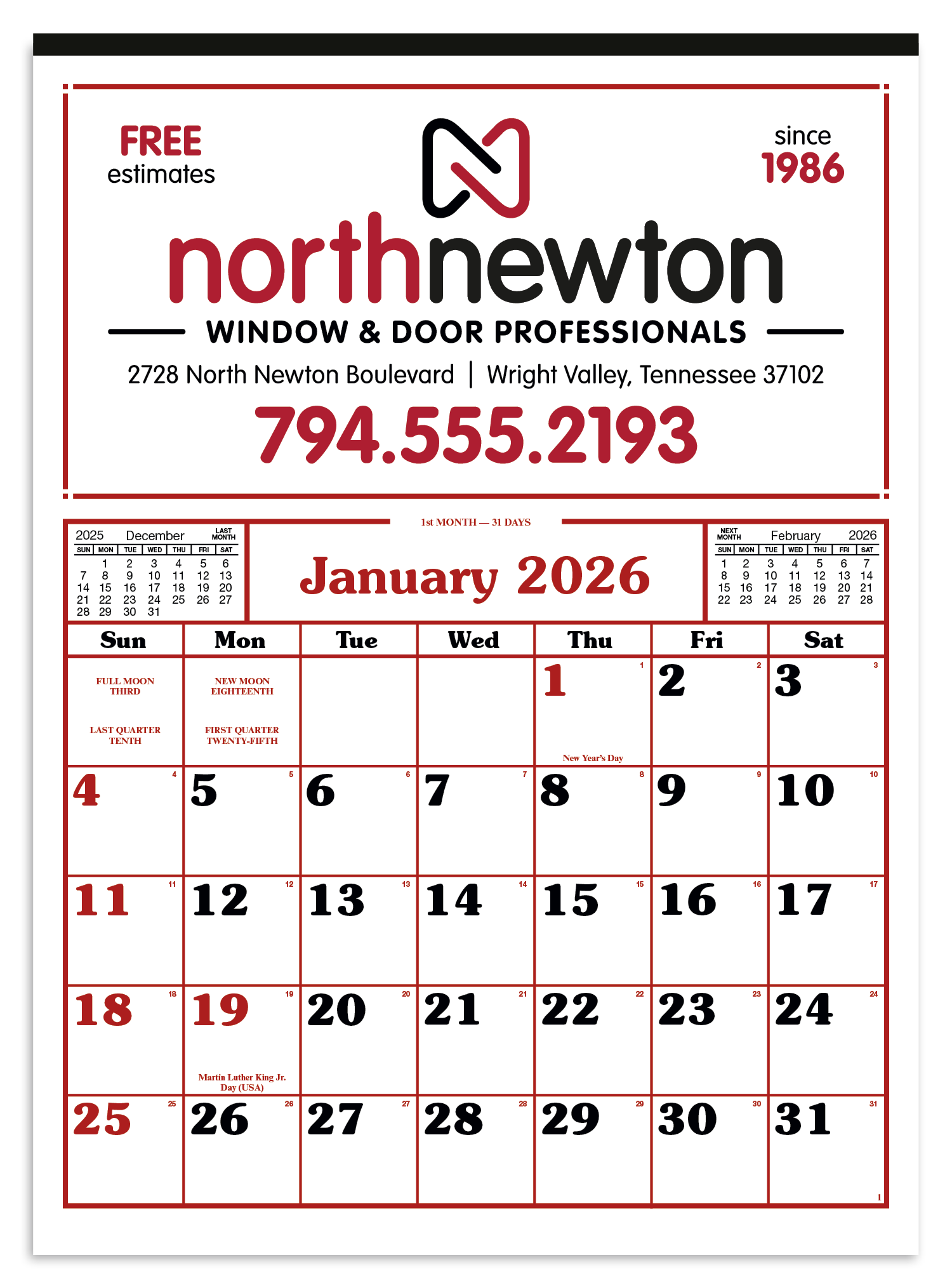 Skinner & Kennedy® Commercial 12-Sheet Calendar 23
