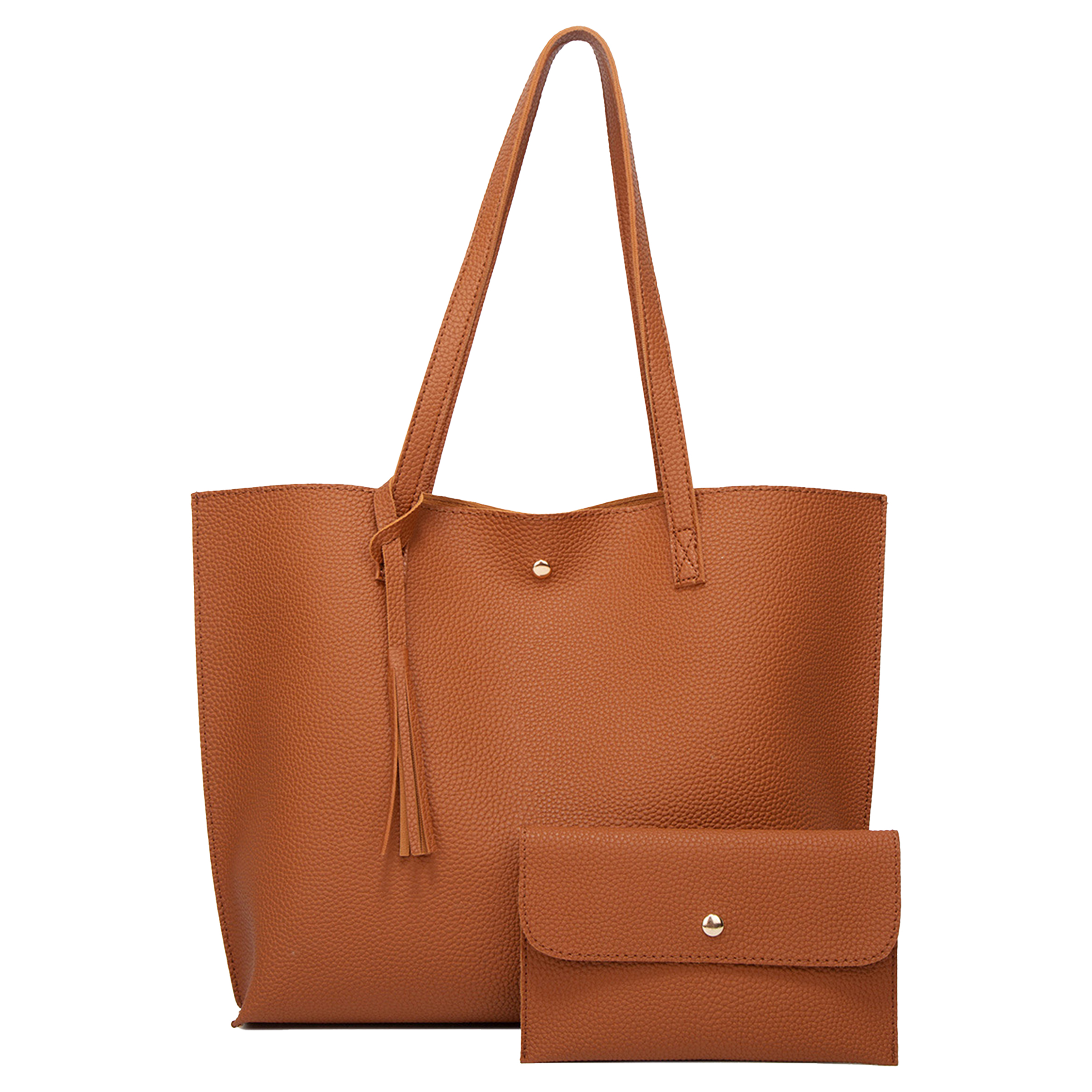 Pu Solid Color Large Capacity Tassel Tote Bag 1