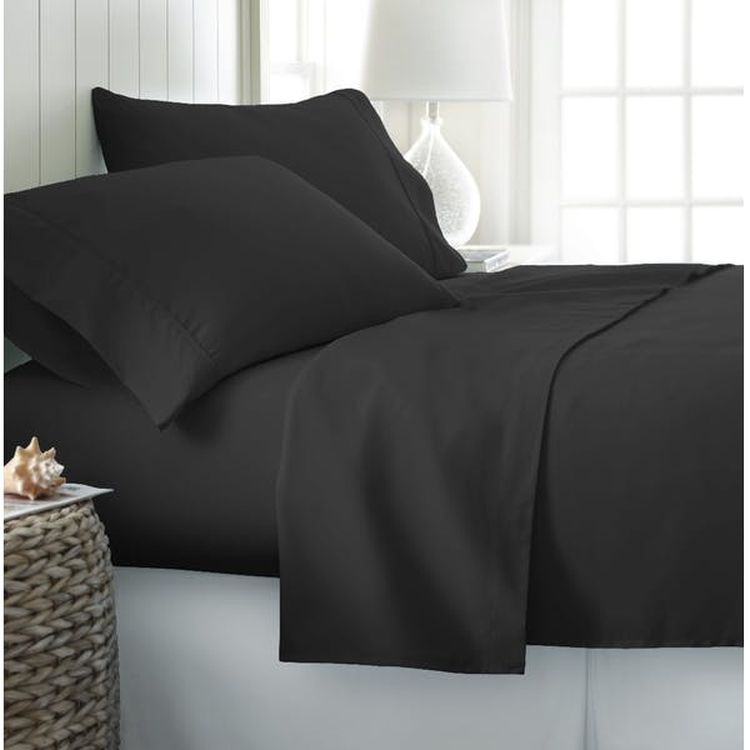 Microfiber Bed Sheet Sets - Black Full 4 Piece Double-Brushed 2