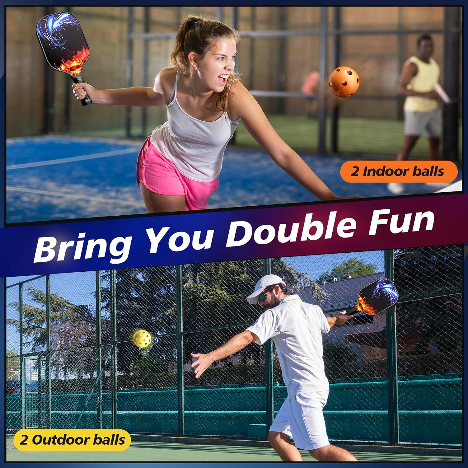 Wooden Pickleball Racket Paddle & Ball Set w/ Drawstring Bag 1