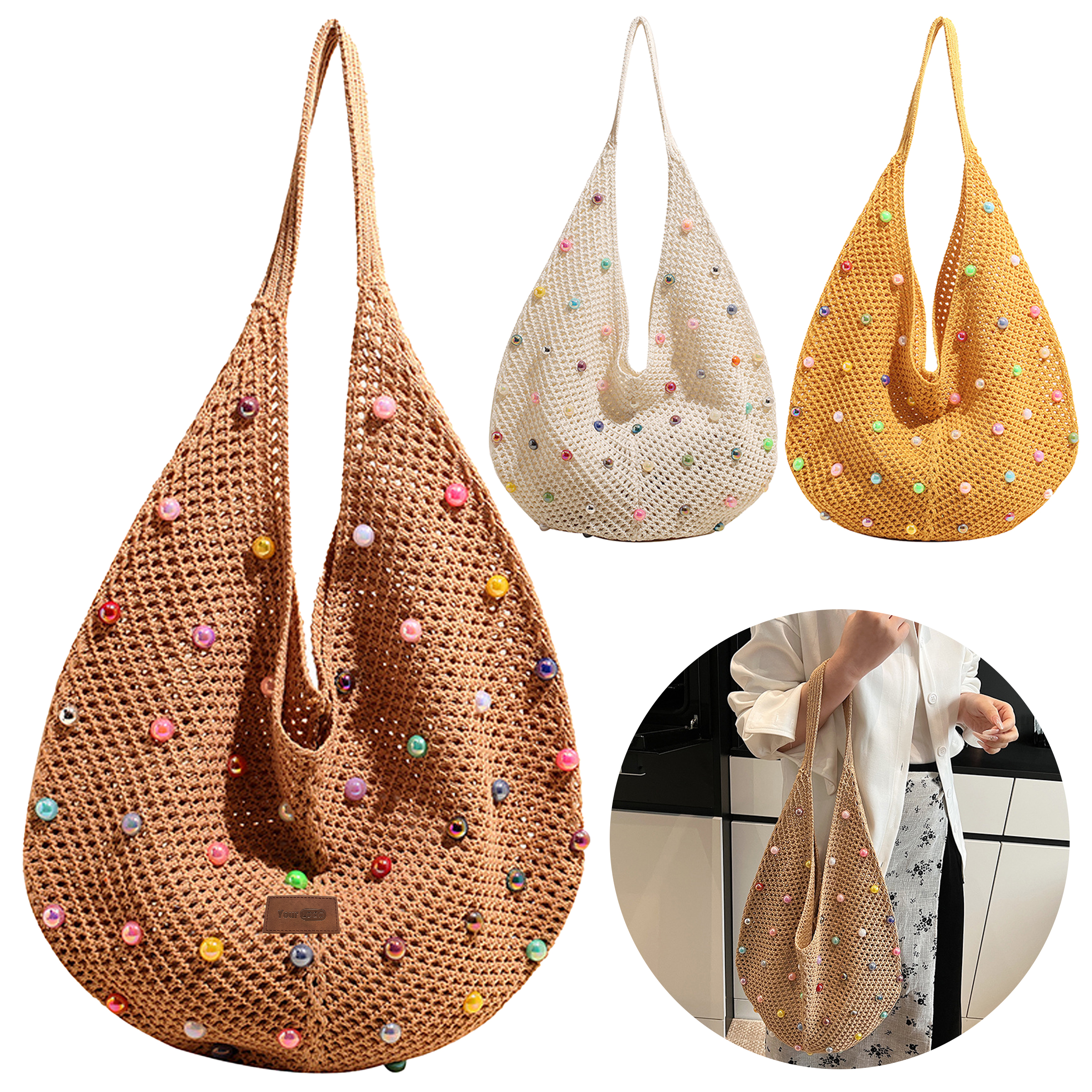 Knit Large Capacity Color Hollowed Out Beach Bag 6