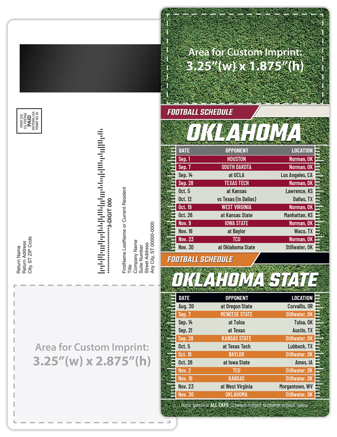 Football Schedule Laminated Card/Postcard with Magnet Strip 3.5x8.5 - 14 pt. 2