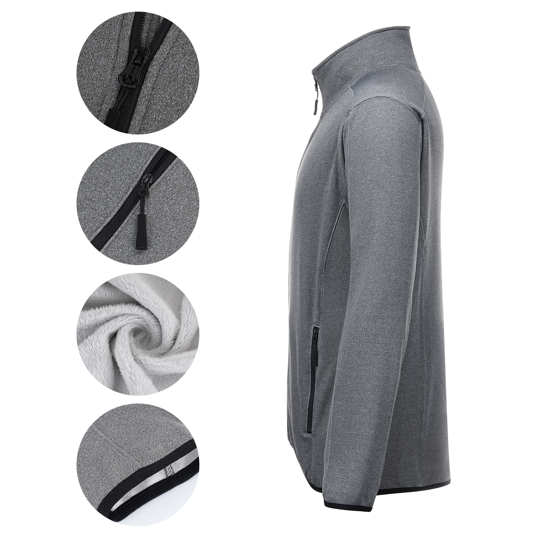 Men's Heathered Sweater Full-Zip Fleece Jacket 3