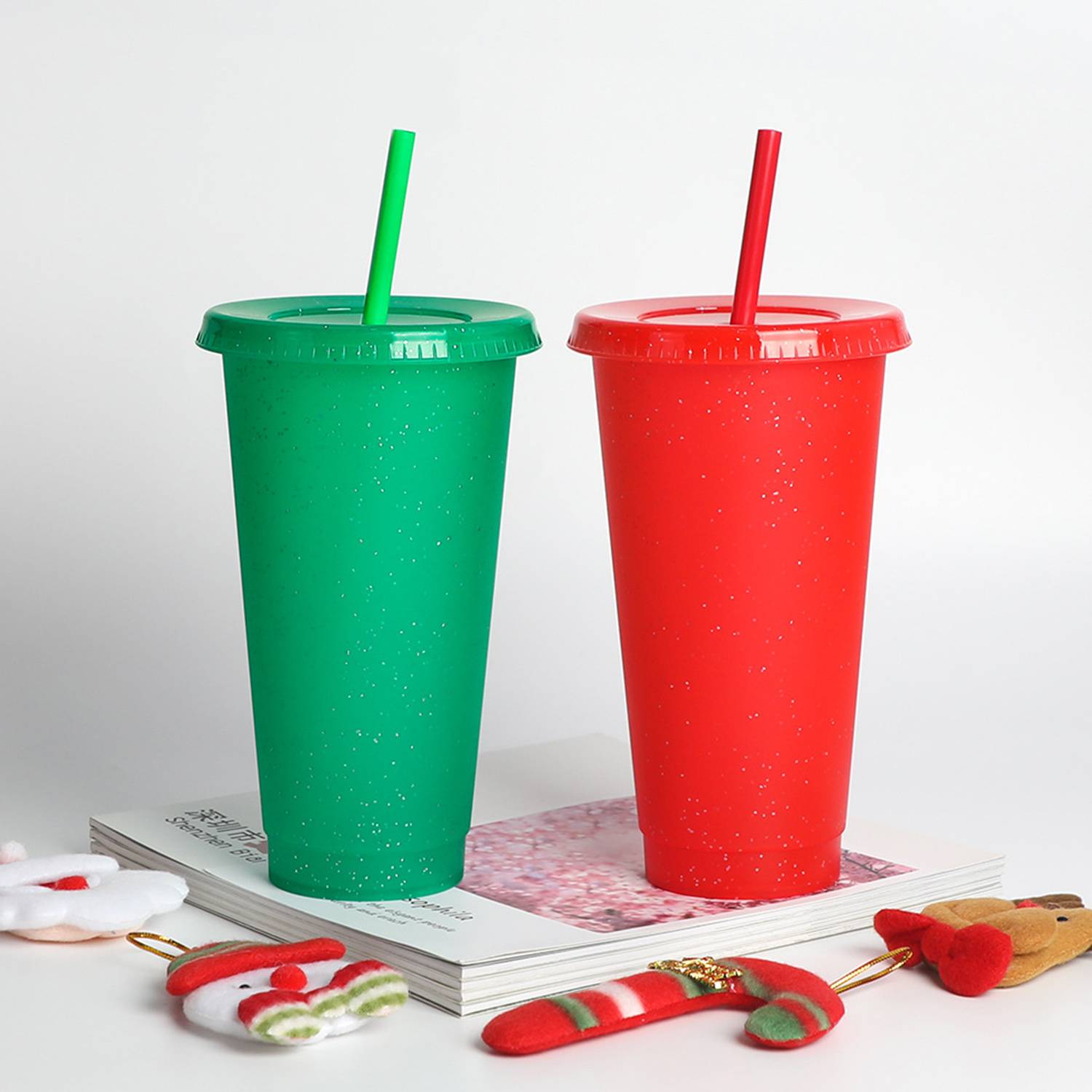25 Oz Single-layer plastic water cup with shimmering glitter 3