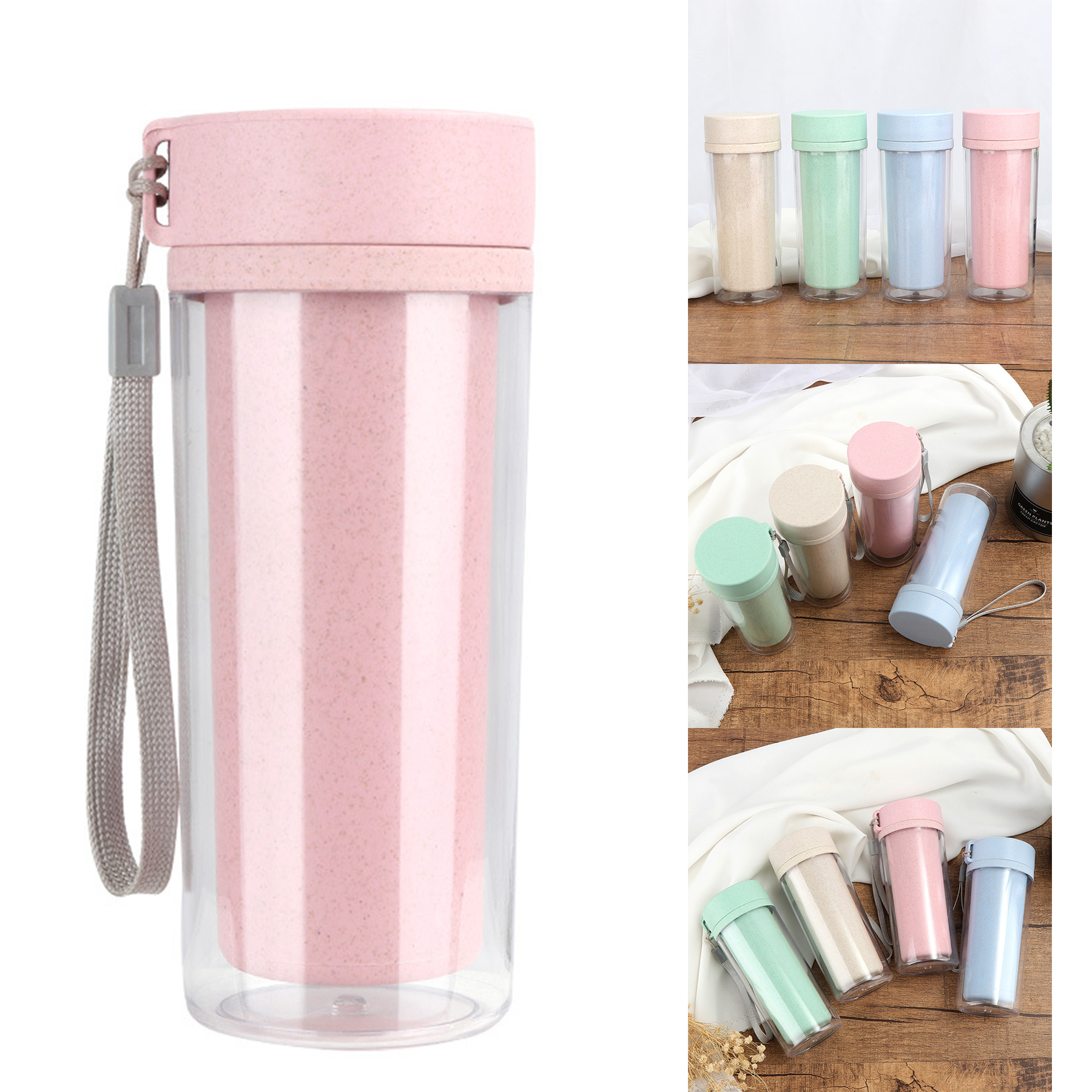 Double Layer Wheat Straw BPA Free Sports Water Bottle 2